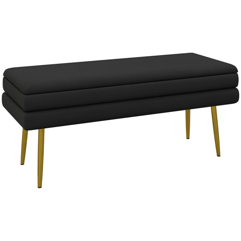 HOMCOM 39" Storage Ottoman, Velvet End of Bed Bench with Steel Legs, Foot Stool with Storage for Bedroom, Living Room, Black
