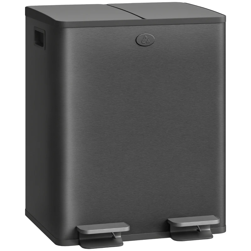 HOMCOM Dual Garbage Bin, Soft-Close Trash Can with Foot Pedal, 2 x 20 Liter Garbage Can with Removable Inner Buckets, Black