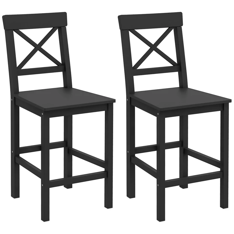 HOMCOM Counter Height Stools Set of 2, Farmhouse Bar Stools with Backs, Solid Wood Counter Stools for Kitchen Island