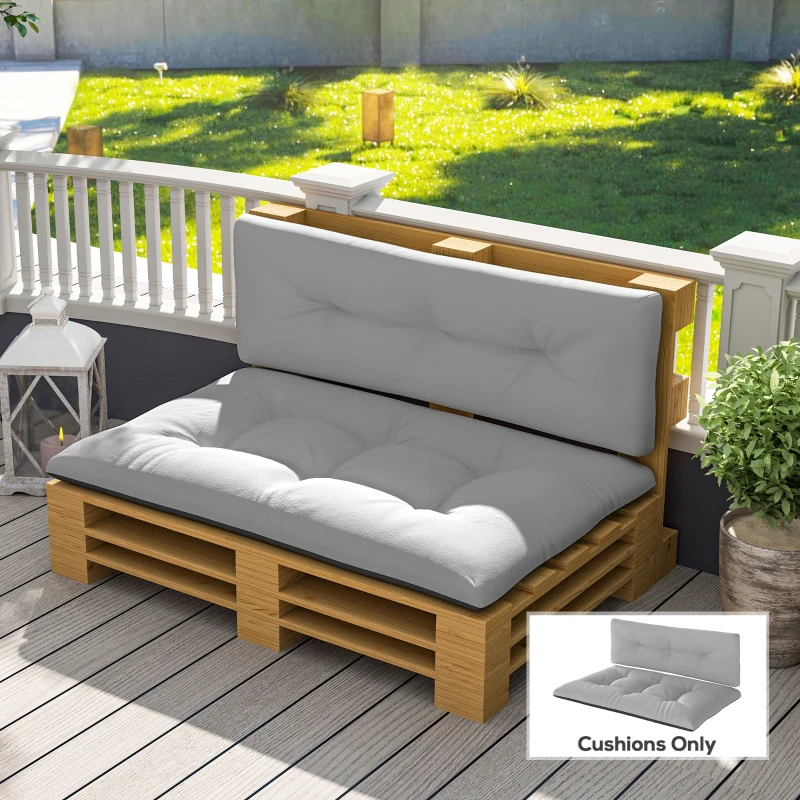 Outsunny 2 Seater Pallet Cushions Outdoor 3.9" Thick Replacement Cushions - Tufted Design for Garden, Patio, Light Gray