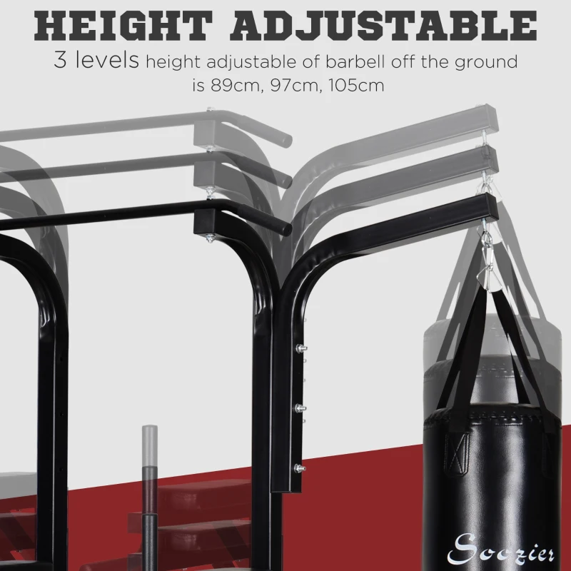 Soozier 86" Power Tower Full Body Home Gym Fitness Station with Punching Bag Adjustable Sit Up Bench