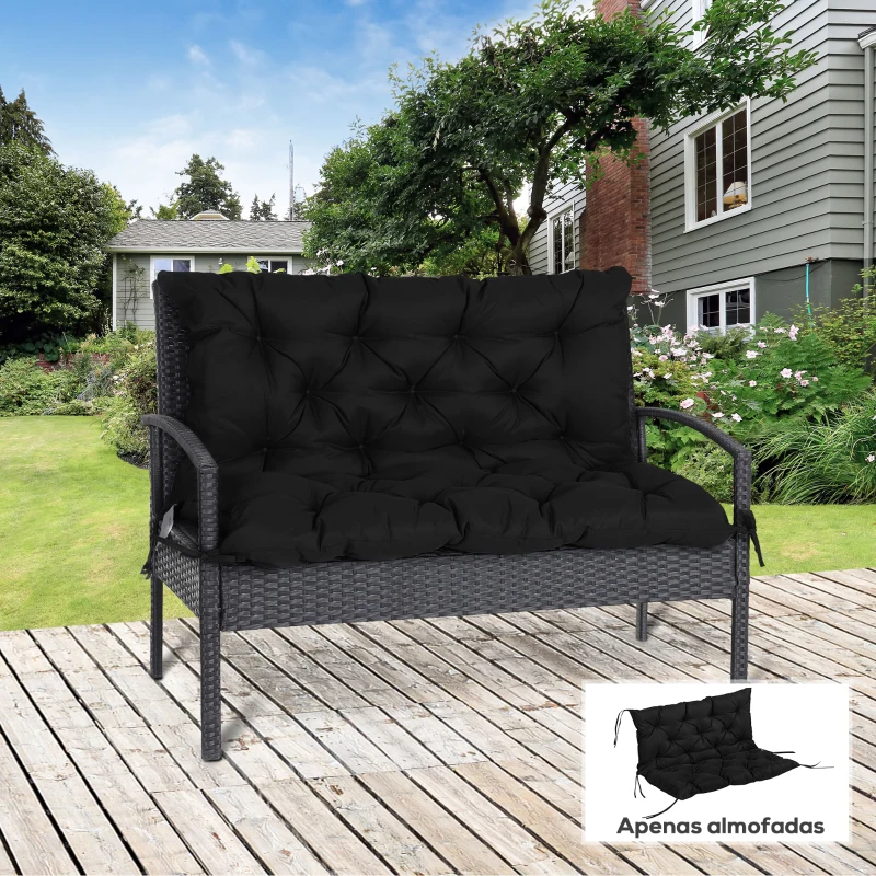 Outsunny Porch Swing Cushion Garden Bench Cushion with Backrest, Non-Slip 2-Seater Thick Pad, Swing Chair Mat Replacement for Indoor and Outdoor, 39.4" x 38.6", Black