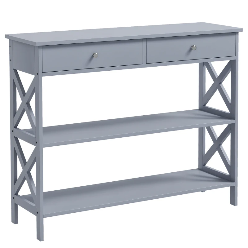 HOMCOM Console Table, Modern Entryway Table with 2 Drawers and 2 Shelves, Sofa Table for Living Room, Hallway, Grey
