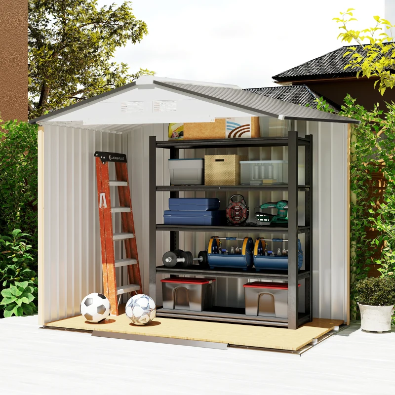 Outsunny 7' x 4' Outdoor Storage Shed, Garden Tool House with Foundation Kit, 4 Vents and 2 Easy Sliding Doors for Backyard, Patio, Garage, Lawn, White