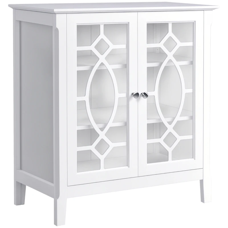 HOMCOM Sideboard Cabinet, Buffet Table with Double Framed Glass Doors, 2 Adjustable Shelves and Elevated Base White