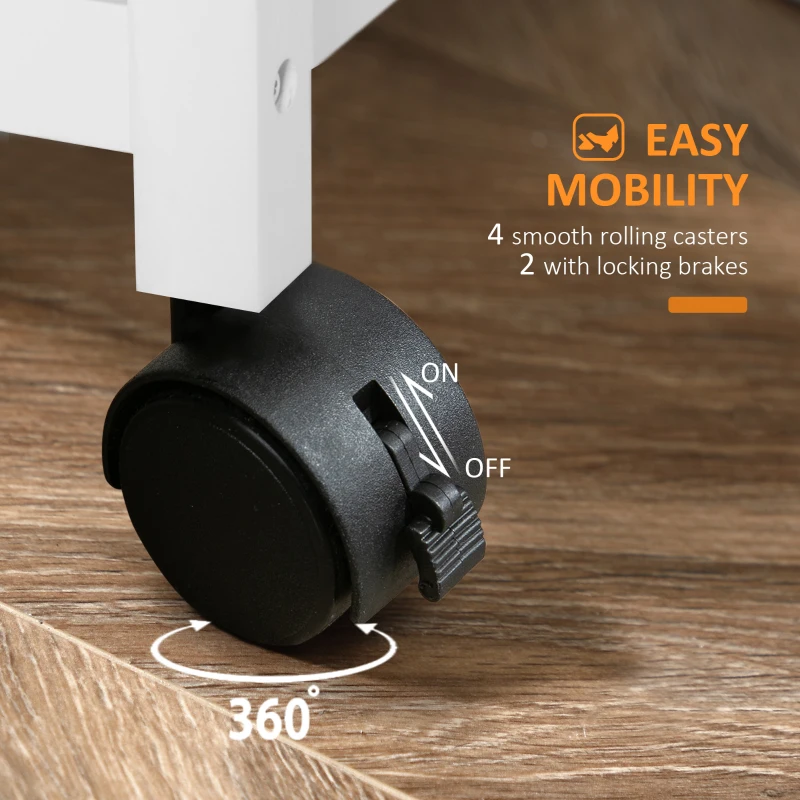 HOMCOM Wooden Rolling Kitchen Trolley Wood Top Island Storage Serving Cart Included Wine Rack with Drawers White