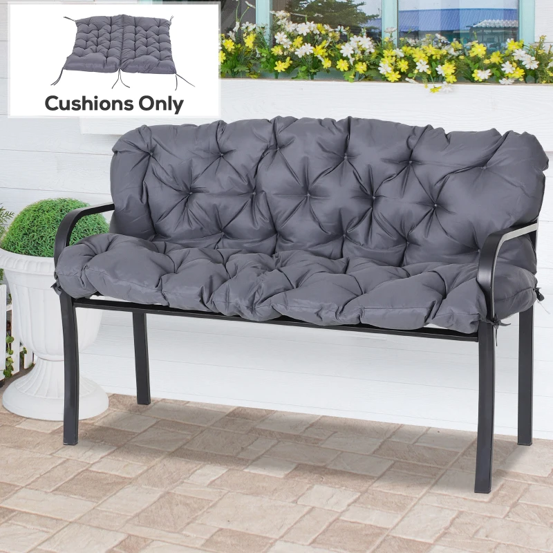 Outsunny 2 Seater Garden Bench Cushion, Thick Outdoor Non-Slip 2 Seater Soft Pad With Backrest for Garden Patio, 52" x 43" x 4", Dark Grey