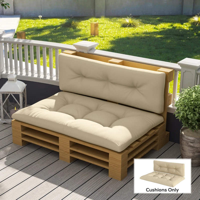 Outsunny 2-Piece Pallet Cushion Set, Outdoor 3.9" Thick Replacement Pallet Sofa Cushions, Tufted Replacement Pads for Garden Patio, Beige