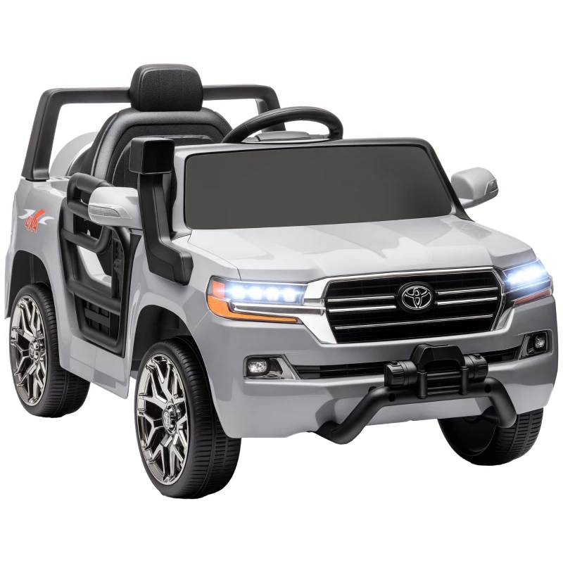 Qaba 12V Toyota LAND CRUISER Licensed Kids Car w/ Remote Control, Four Wheel Spring Suspension, Soft Start, LED Light, Grey