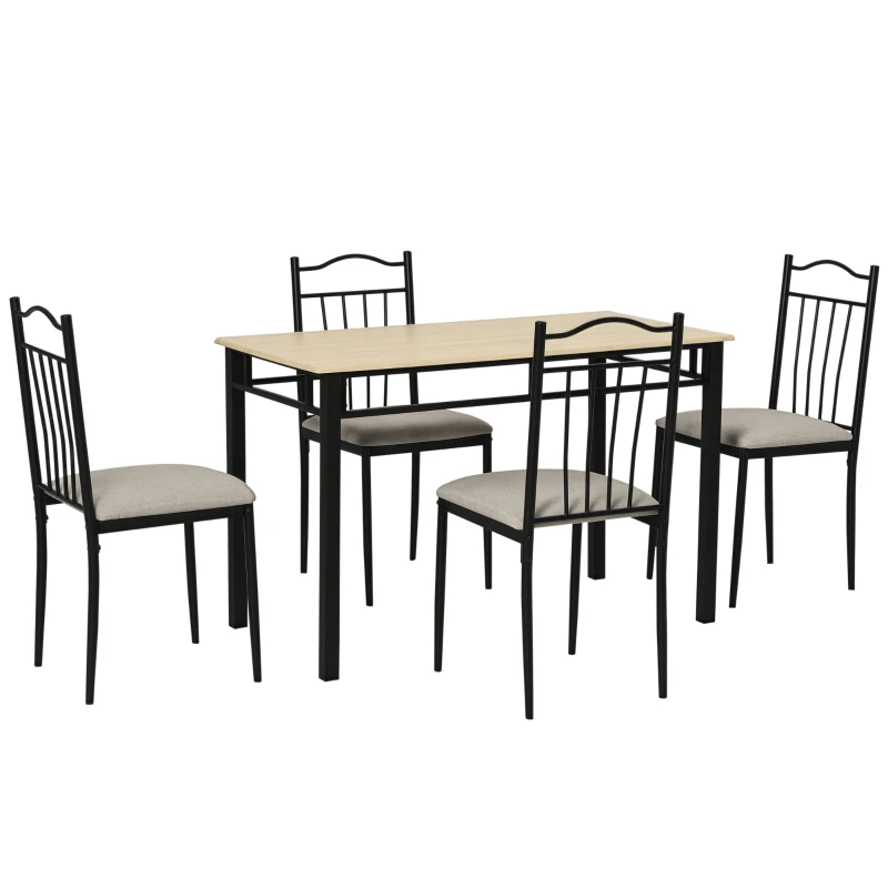HOMCOM 5 Piece Dining Table and Chairs Set Wood Top Metal Frame Padded Seat Dining Table Set Home Kitchen Dining Room Furniture, Black
