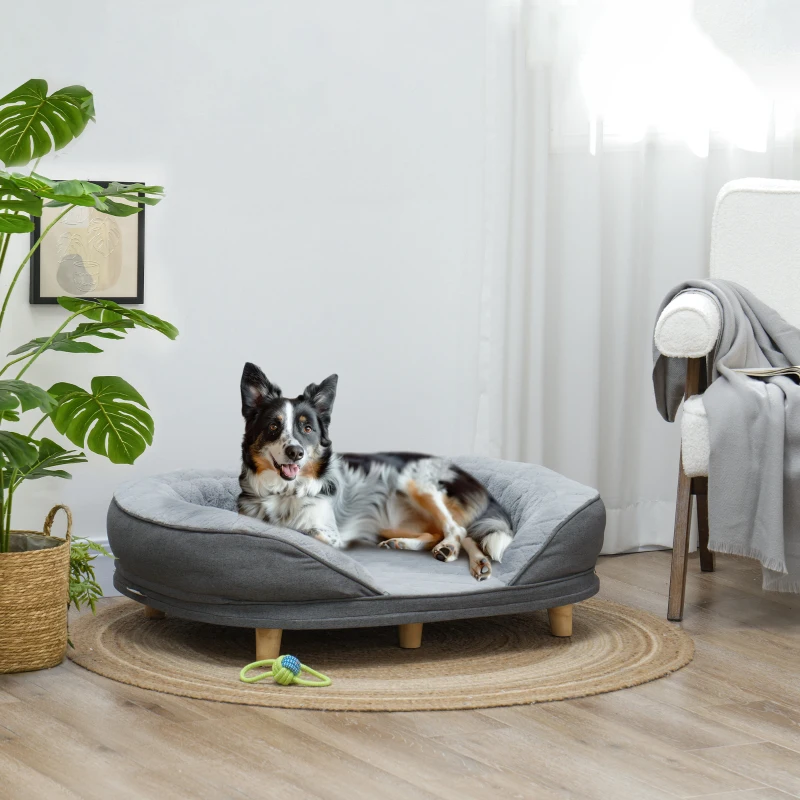 PawHut Pet Sofa Bed for Large Dogs with Removable Cushion, Washable Cover, Anti-slip Foot Pads, Grey
