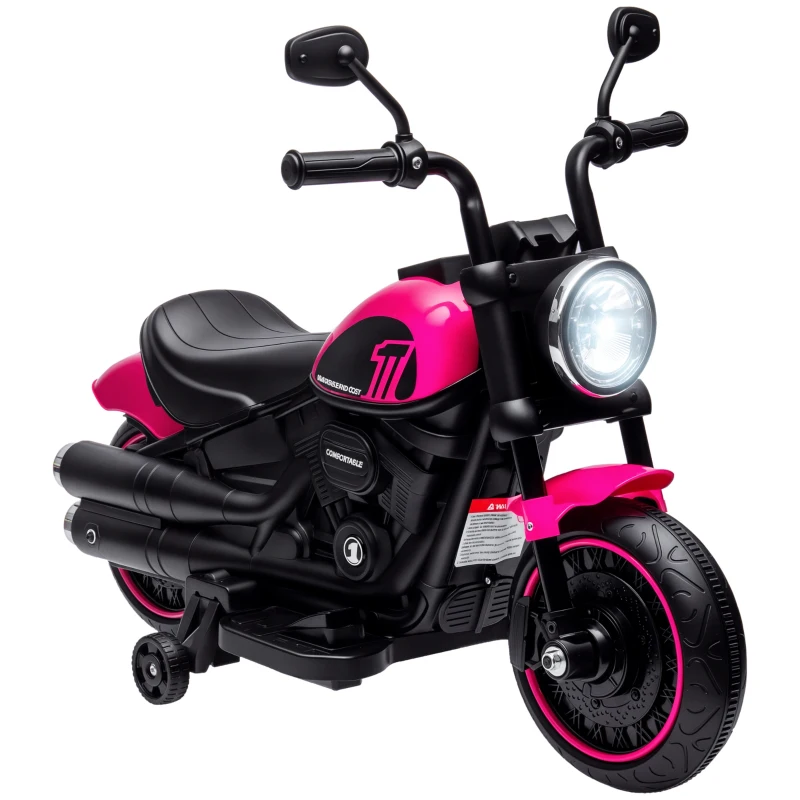 Aosom 6V Kids Motorcycle with Training Wheels, Foot Pedal, Headlight, Music, Forward/Reverse, Single-Button Start, Pink