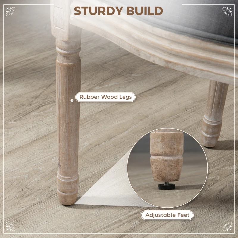 HOMCOM French-Style Upholstered Dining Chair Set, Armless Accent Side Chairs with Rattan Backrest and Linen-Touch Upholstery, Set of 2, Gray