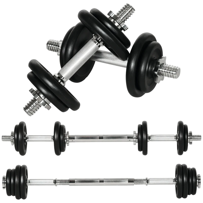 Soozier 44lbs 2-in-1 Adjustable Weight Barbell & Dumbbells Set, Free Weights Set with Non-Slip Handles for Home Gym Training, Black