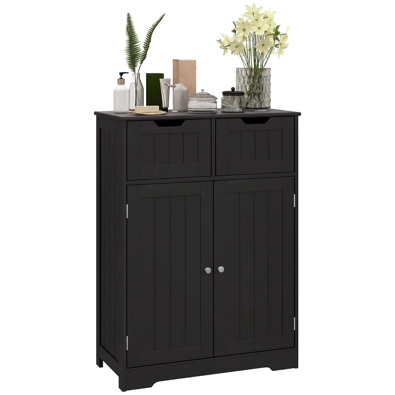 kleankin Bathroom Cabinet, Bathroom Storage Cabinet with 2 Drawers, Adjustable Shelf for Living Room, Entryway, Black