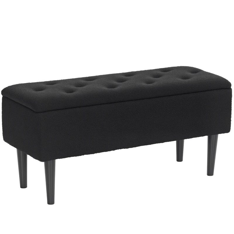 HOMCOM Modern Storage Bench, Ottoman with Storage and Lamb's Wool Upholstery for Living Room, Bedroom, Black