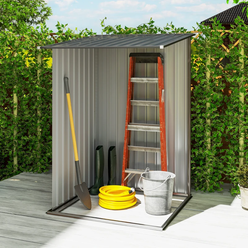 Outsunny Outdoor 3.3' x 3.4' Lean-to Garden Storage Shed, Galvanized Steel Tool House with Lockable Door for Patio, Brown