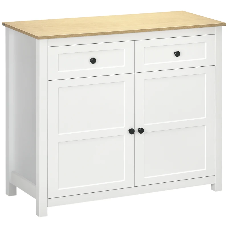 HOMCOM Sideboard, Modern Kitchen Storage Cabinet with Drawers and Adjustable Shelf, for Living Room and Entryway, White