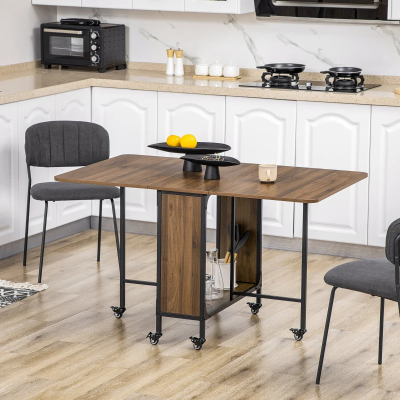 HOMCOM Folding Dining Table, Extendable Kitchen Table for Small Spaces with Storage Shelf and 6 Wheels, Light Brown
