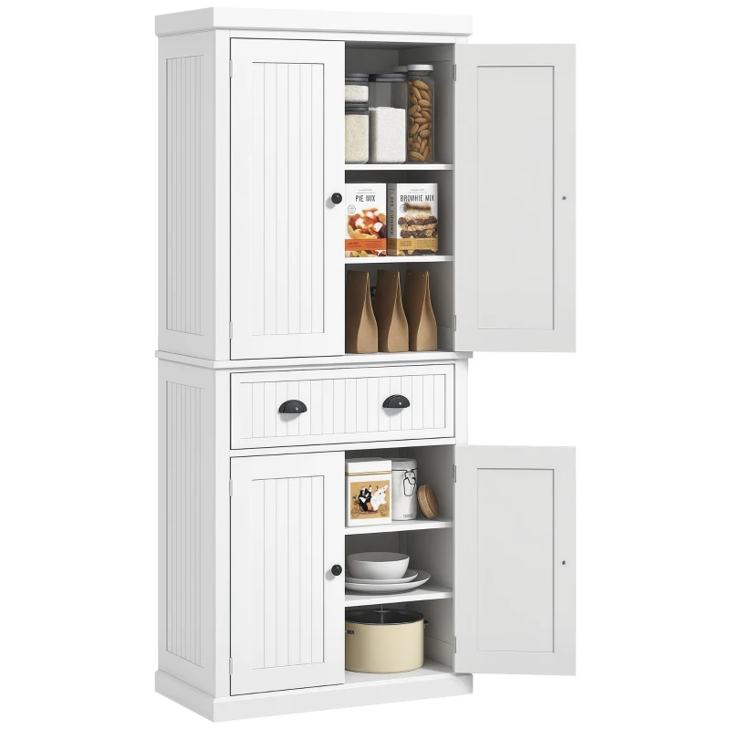 HOMCOM 72" Kitchen Pantry, Freestanding Storage Cabinet with Drawer, Doors, White