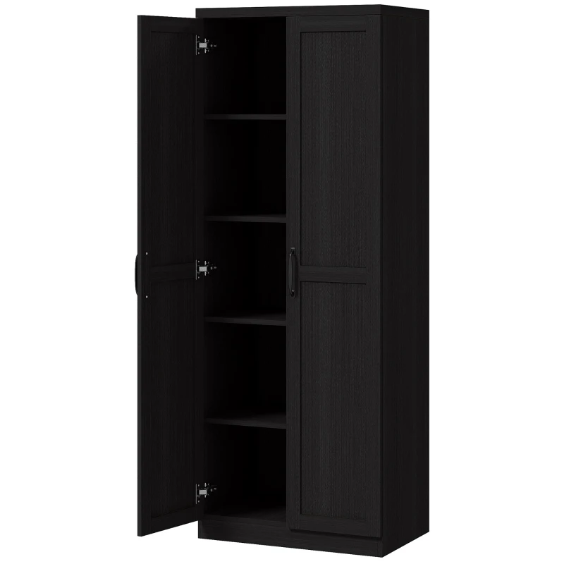 HOMCOM 63" Kitchen Storage Cabinet, 5-tier Pantry Cabinet with Doors and Adjustable Shelves for Dining Room, Black