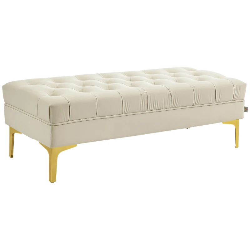HOMCOM End of Bed Bench, Upholstered Bench, Entryway Shoe Bench with Button Tufted for Living Room, Bedroom, Beige