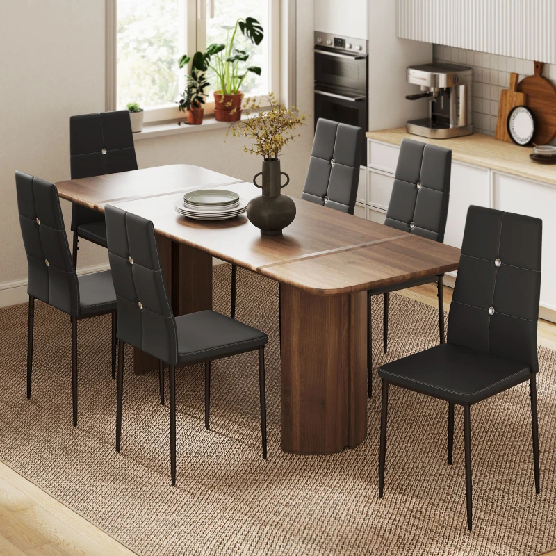 HOMCOM Set of 6 Button Tufted Back Side Chairs with Upholstered Seat, Steel Legs for Living Room, Kitchen, Bedroom, Black