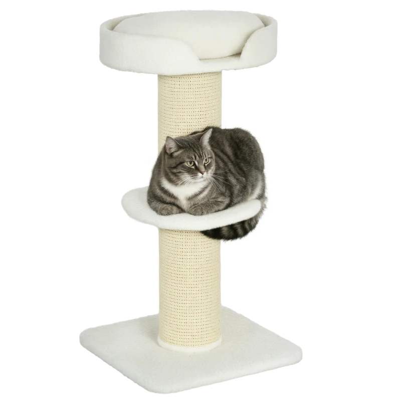 PawHut Cat Tree Kitty Tower with Sisal Mat Scratching Post, Cat Bed, Cushion, Perch, 18" x 18" x 36", Cream White