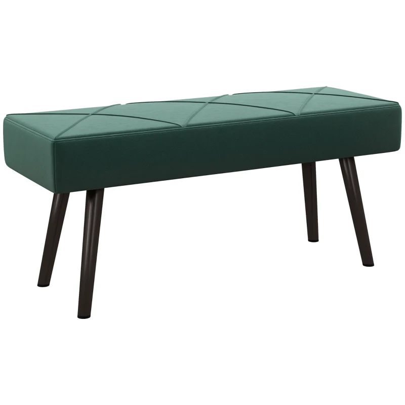 HOMCOM 39 Inches Upholstered Bedroom Bench, Modern End of Bed Bench with Steel Legs, Green