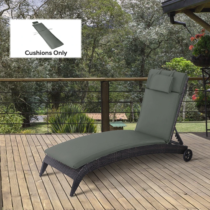 Outsunny Garden Lounger Chair Cushion Replacement, Deep Seat Patio Cushions with Thick Padded, Headrest, Removable Cover, Cushion ONLY, Grey