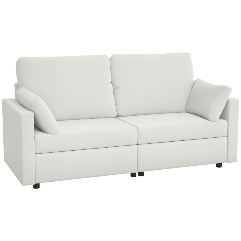 HOMCOM Modern 3 Seater Sofa, 77" Upholstered Couch with 2 Throw Cushions for Bedroom, Living Room, Cream White