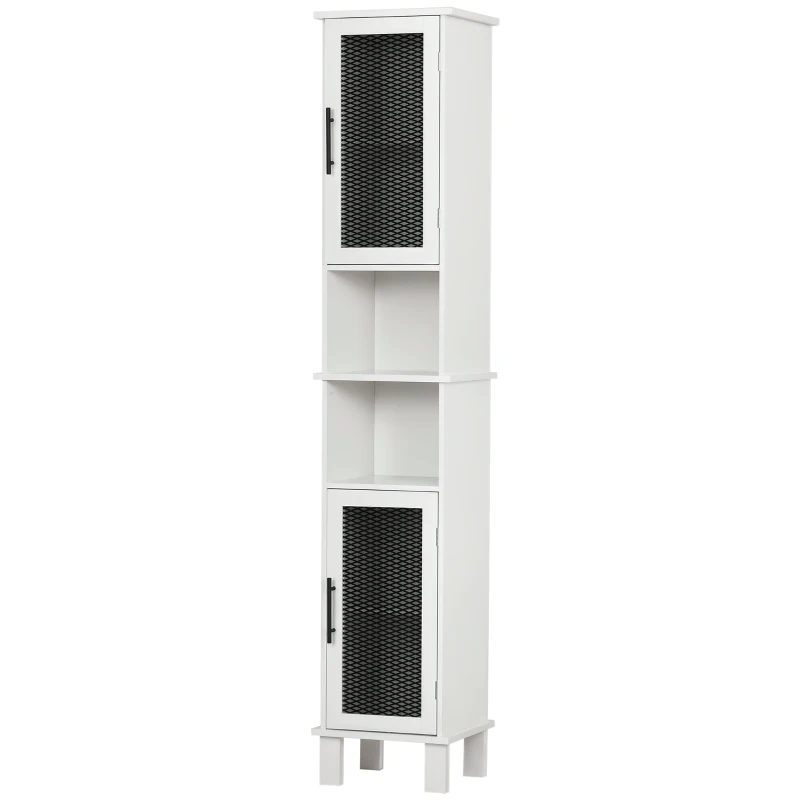 HOMCOM 69.5"H Tall Bathroom Cabinet, Free Standing Tower Cabinet with 2 Doors, Shelves Space Saving Vertical Slim Home Storage Furniture, White