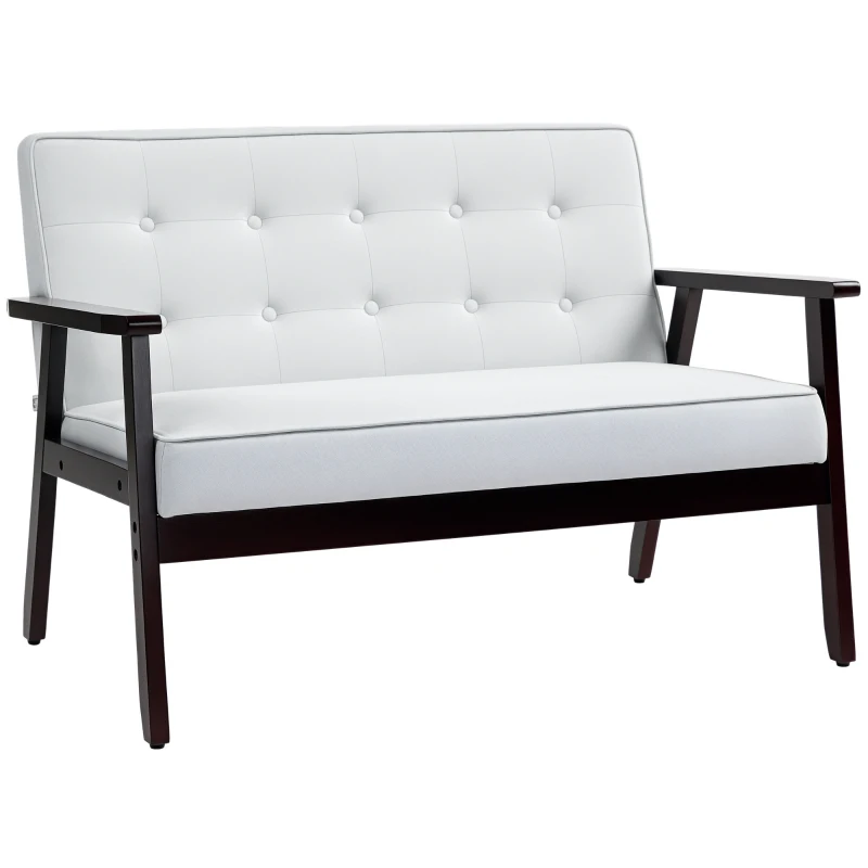 HOMCOM 44.5" 2 Seat Sofa for Bedroom, Modern Upholstered Loveseat with Button Tufted Back and Wood Legs, Cream White