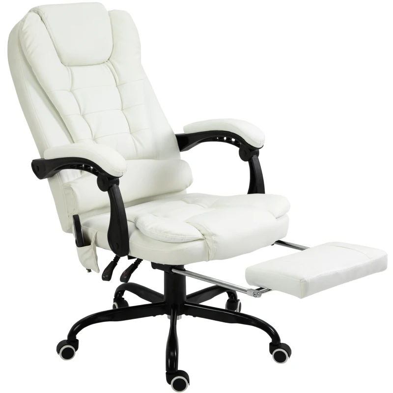 Vinsetto 7-Point Vibrating Massage Chair, Reclining Office Chair with Footrest, Reclining Back, Adjustable Height, White