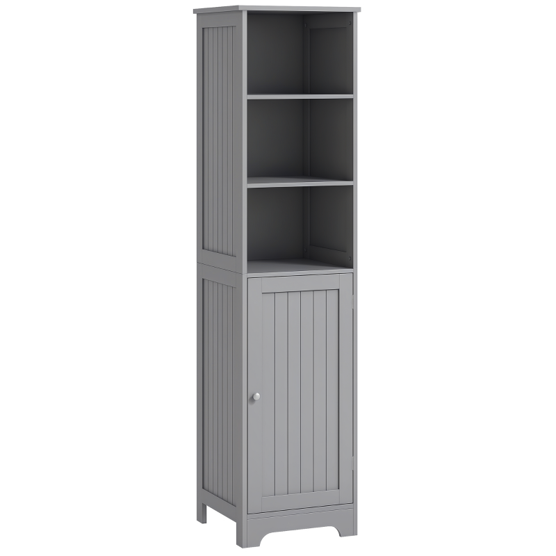 kleankin Tall Bathroom Storage Cabinet, Freestanding Tower Cabinet with Adjustable Shelf, 3 Open Shelves, Grey