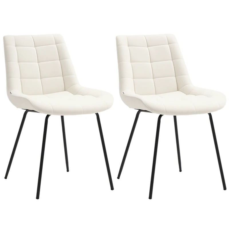 HOMCOM 2 Pieces Dining Chairs, Set of 2 Upholstered Kitchen Chairs with Padded Seat and Steel Legs for Living Room Cream White