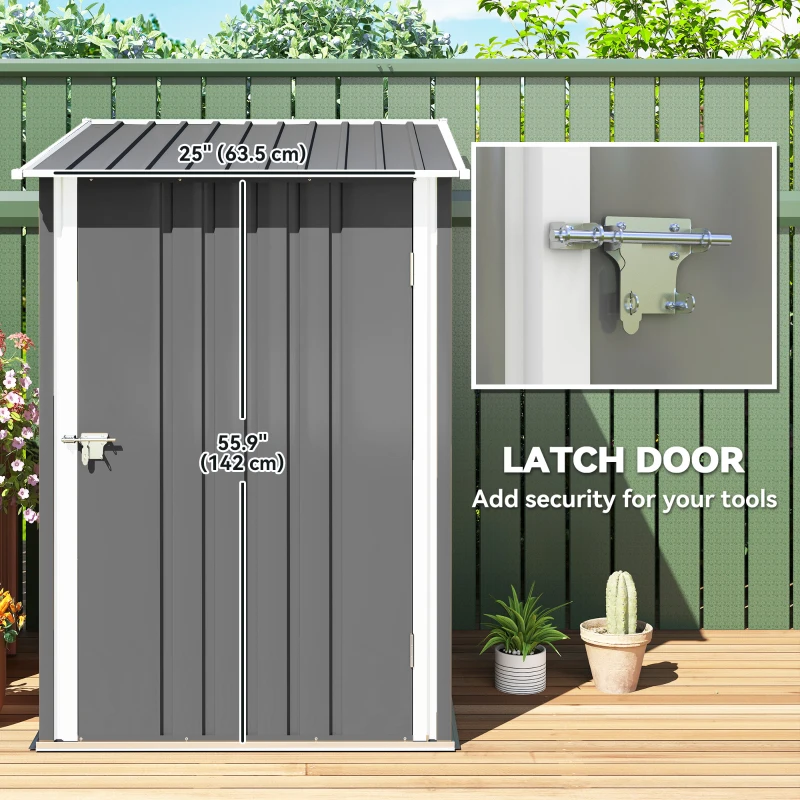 Outsunny Outdoor 3.3' x 3.4' Lean-to Garden Storage Shed, Galvanized Steel Tool House with Lockable Door for Patio, Gray