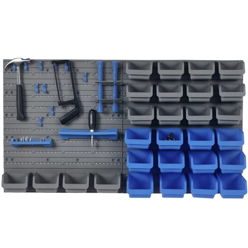 DURHAND 44PC Wall Mounted Storage Bins Parts Rack Kit with 2 Colour Parts, Hardware Screw Tool Organizer with Storage Bins, Pegboard and Hooks, Garage Plastic Organizer, Blue