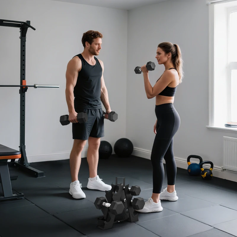 Soozier 60 LBS Hex Dumbbell Set with Rack, Rubber Coated Weights with Non-Slip Handles for Home Gym Strength Training