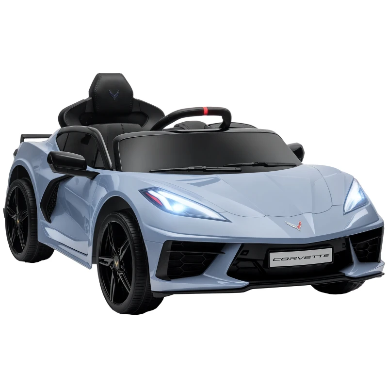 Qaba 12V Kids Electric Car Corvette Licensed w/ Remote Control, Suspension System, Music, Headlight, Slow Start, Light Blue