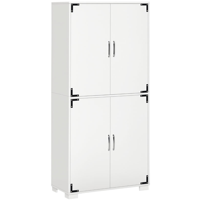 HOMCOM Farmhouse Kitchen Pantry Storage Cabinet with 4 Doors, Kitchen Cabinet with Shelves, White