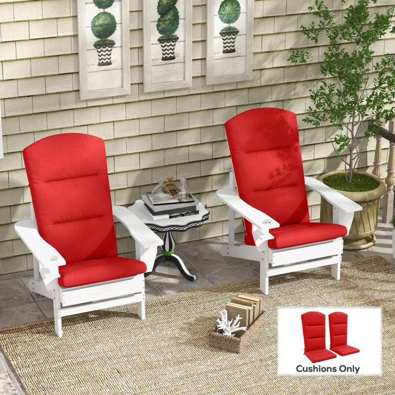 Outsunny Patio Chair Cushions for Adirondack Chair Replacement Cushions with Back and Ties, Set of 2, Wine Red
