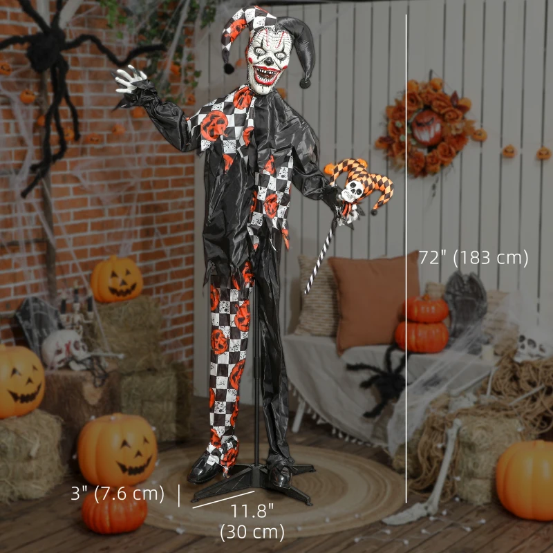 Outsunny Life Size Halloween Animated Clown with Red Light Up Eyes, Sound Activated Scary Halloween Decorations, Battery Operated