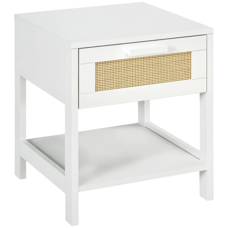 HOMCOM Modern Bedside Table, Accent Nightstand with Drawer and Open Shelf, Bed End Table for Bedroom, Living Room, White