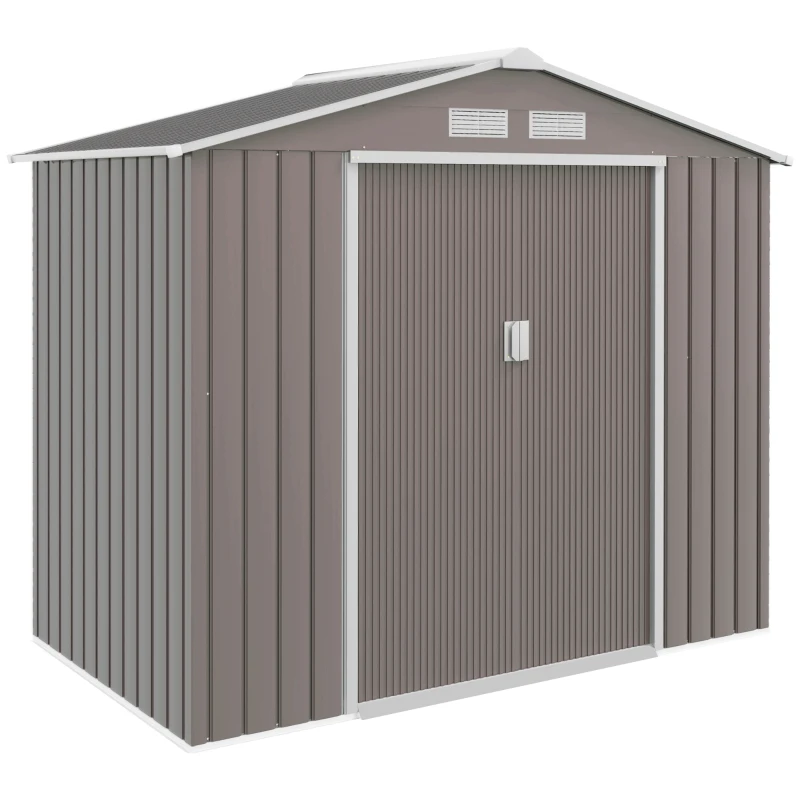 Outsunny 7' x 4' x 6' Outdoor Storage Shed Metal Garden Tool Storage Shed with Sloped Roof - Gray / White