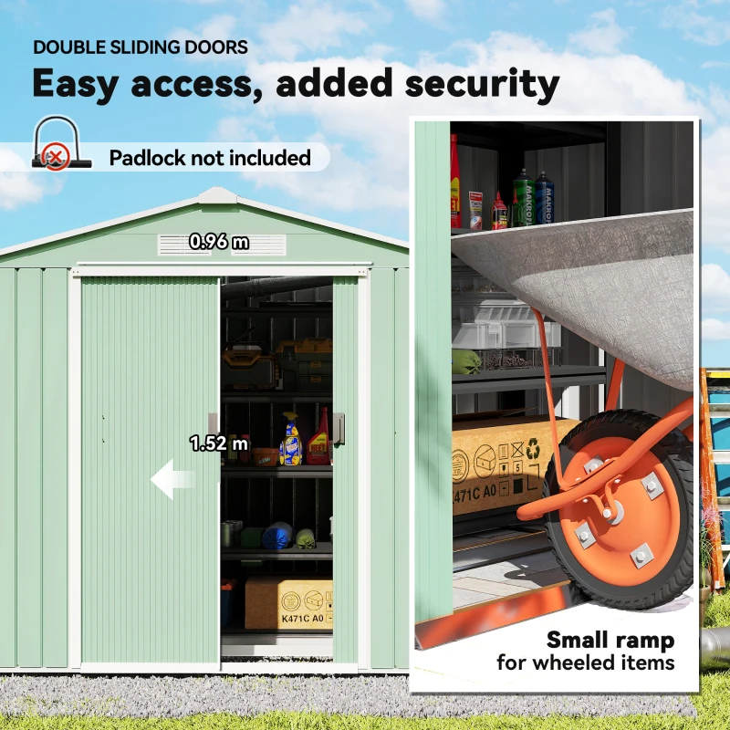 Outsunny 7' x 4' Outdoor Storage Shed, Garden Tool House w/ Foundation Kit Vents & Sliding Doors for Backyard Patio, Light Green