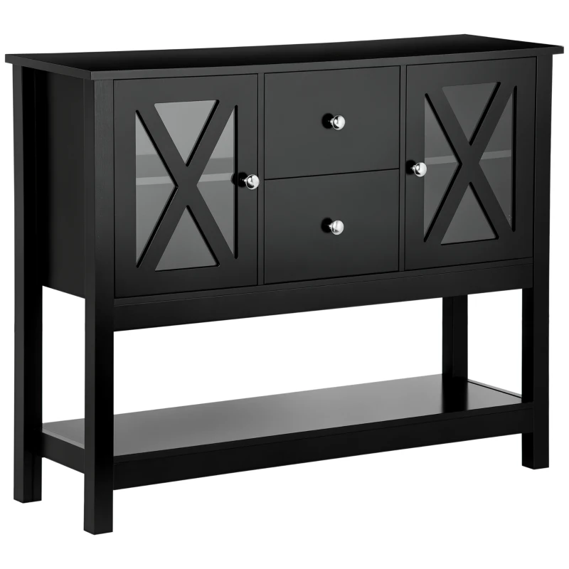 HOMCOM Modern Sideboard, Glass Door Buffet Cabinet with Storage Drawers and Adjustable Shelves, Console Table for Living Room, Kitchen, Entryway, Black