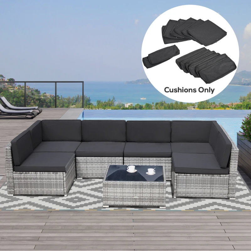 Outsunny 14pcs Sofa Cushion Cover Set Outdoor Patio Rattan Sofa Cushion Polyester Cover Replacement No Cushion Padding Included 6 Seat Cushion Cover & 8 Back Cushion Cover, Grey