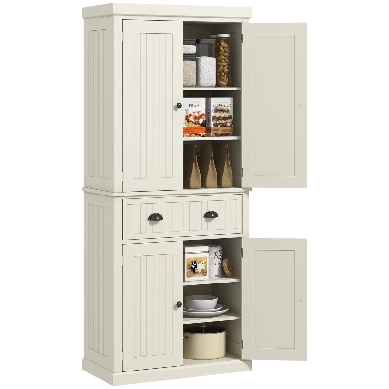 HOMCOM 72" Kitchen Pantry, Freestanding Storage Cabinet with Drawer, Doors, Cream White