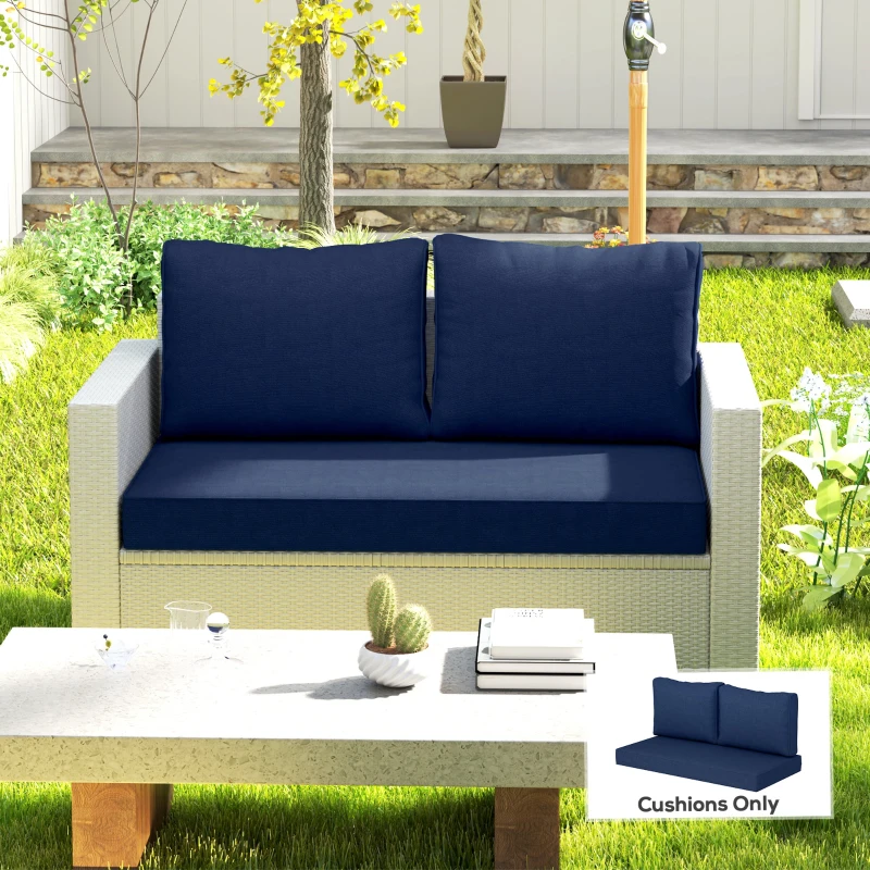 Outsunny 2 Seat Patio Furniture Cushions, 46x26x5 in, Thick Outdoor Loveseat Cushion Set with Removable Cover, Fade-Resistant Replacement Cushions for Outdoor Furniture, Couch, Bench, Swing, Navy Blue